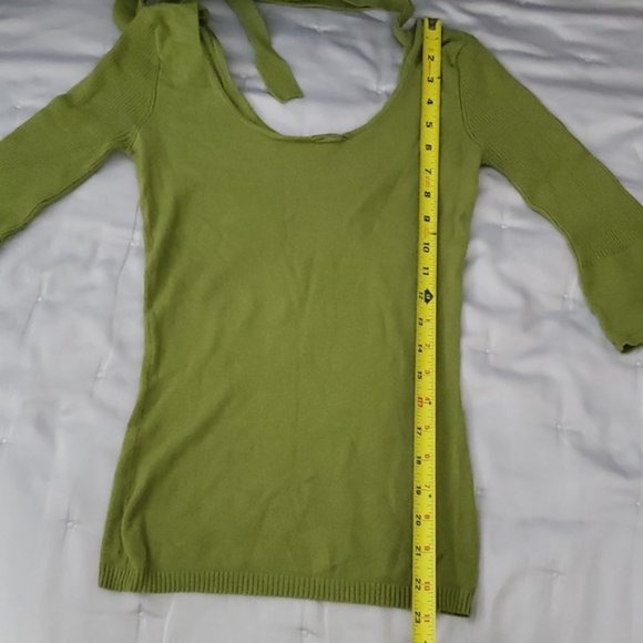 Le Château Bell Sleeve tie neck sash Knit Ribbed Top- Grass Green- XXS - Picture 11 of 16
